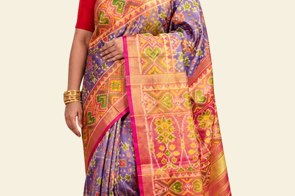 Handloom tissue patola pure silk saree with traditional woven design
