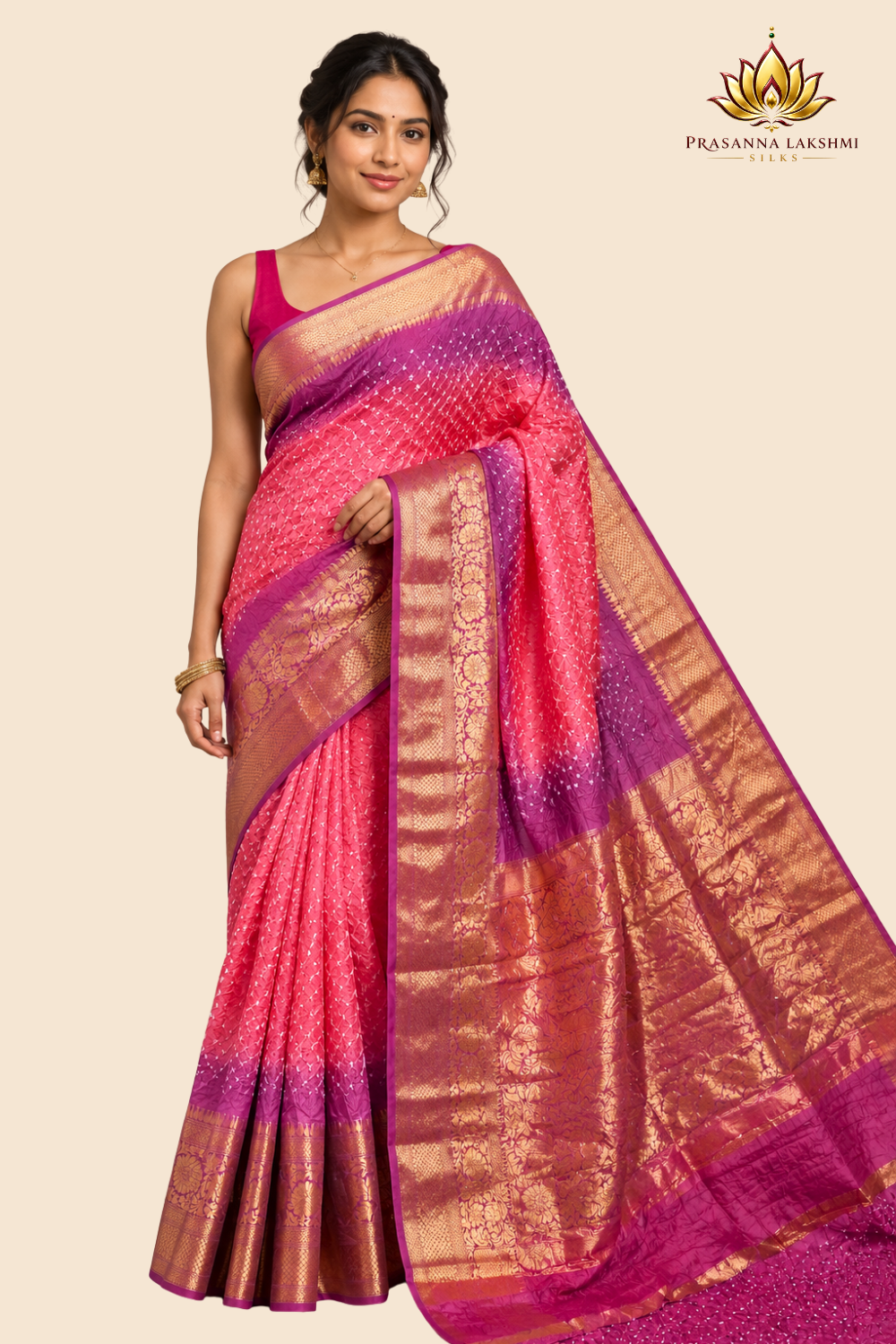 Banarasi Bandhani silk saree with vibrant border
