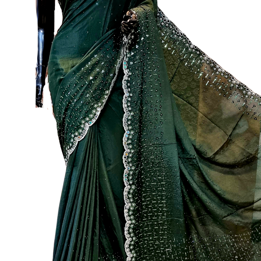 Designer Chinon Silk saree paired with crepe silk blouse
