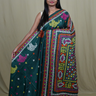 Semi Bangalore silk saree with all-over hand Kantha work and rich embroidered pallu.
