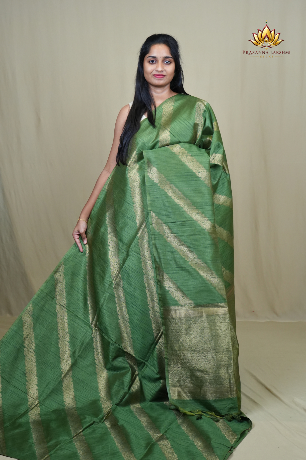 Semi Dupion Silk Saree with all-over zari woven motifs, rich brocade pallu, and elegant zari borders.
