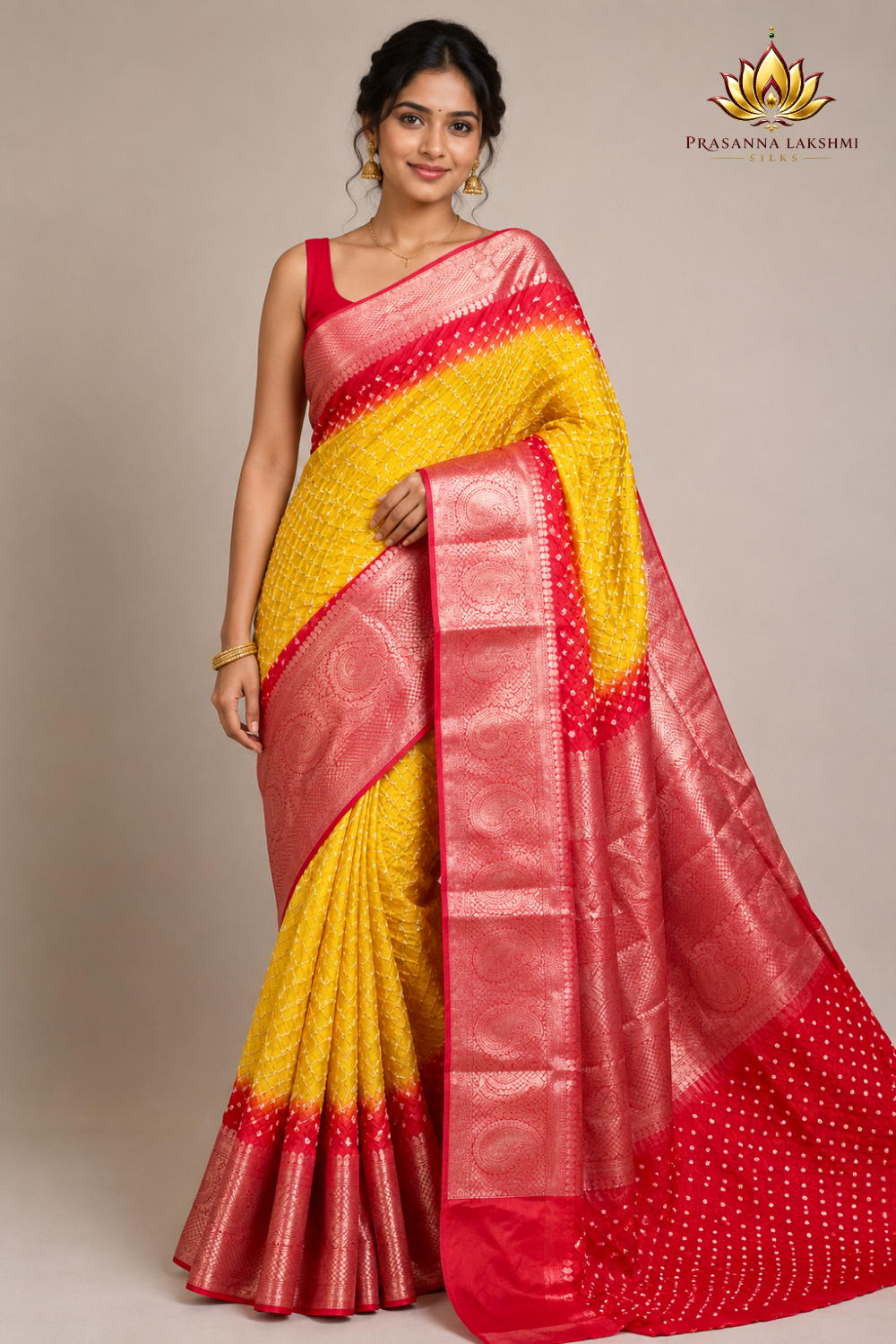 Banarasi Bandhani silk saree with vibrant border
