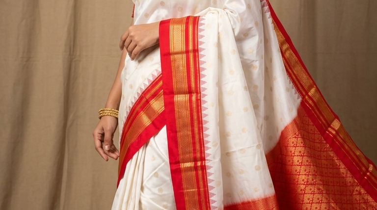 Narayanpet silk saree with elegant Irakkal zari border and rich brocade pallu
