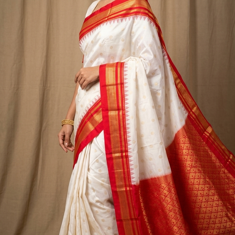 Narayanpet silk saree with elegant Irakkal zari border and rich brocade pallu
