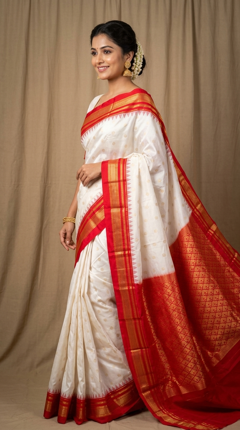 Narayanpet silk saree with elegant Irakkal zari border and rich brocade pallu
