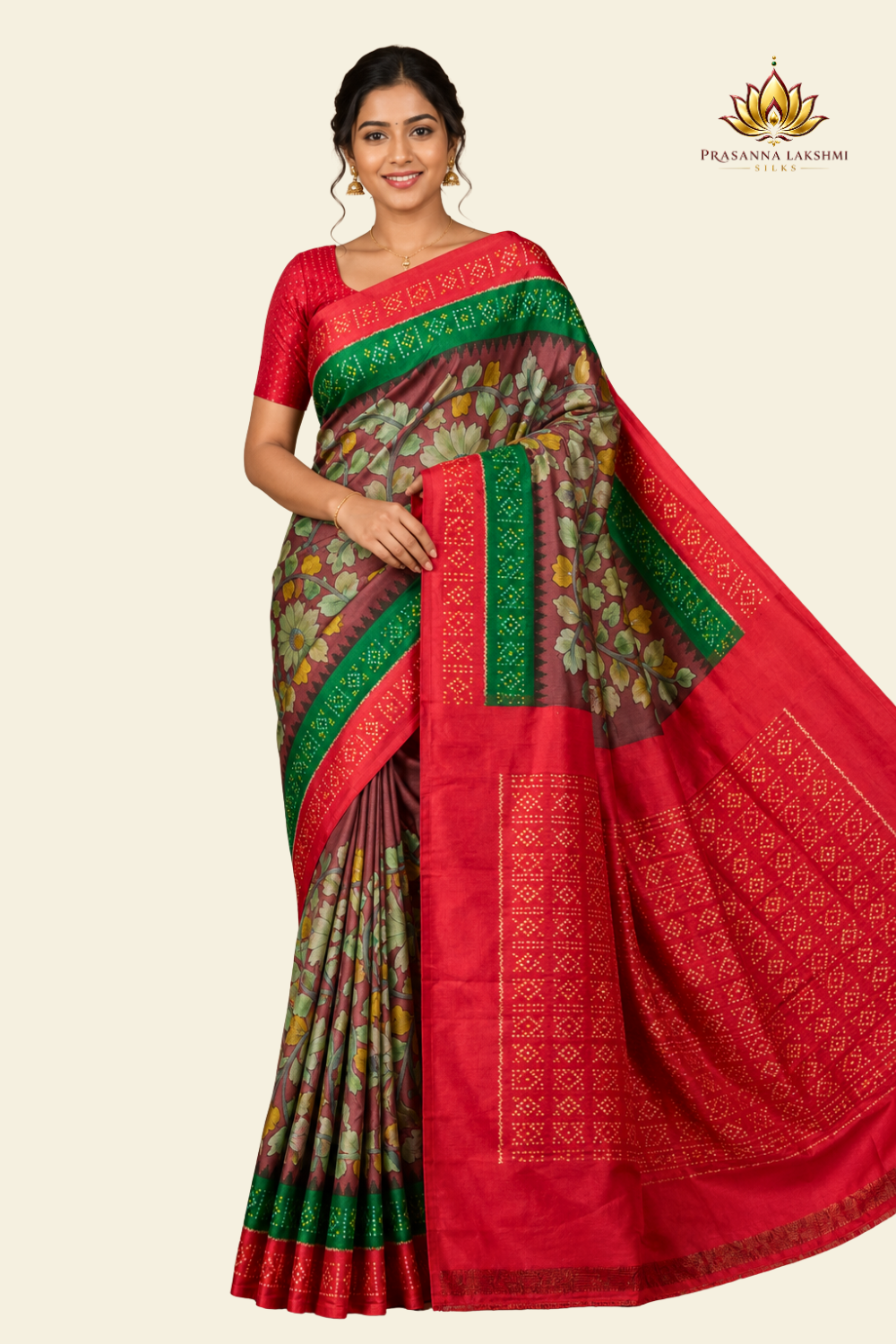 Handloom pure Rajkot patola silk saree with digital pen kalamkari design
