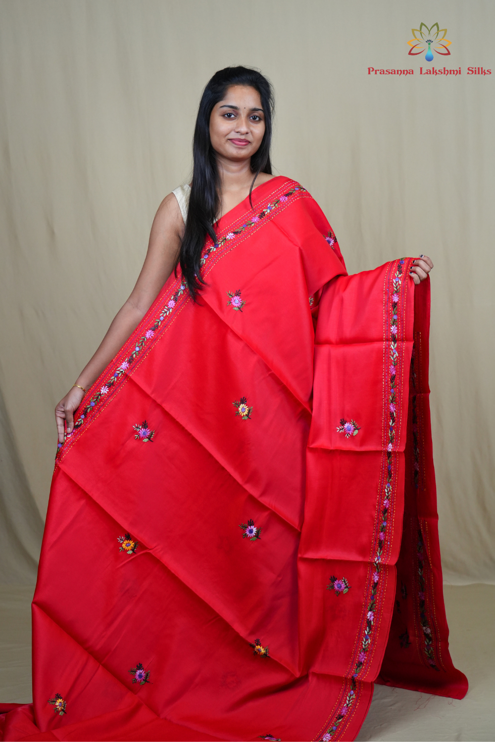 Traditional semi Tussar saree suitable for festive occasions with intricate Parsi work detailing.