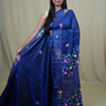 Semi Tussar saree with all-over thread woven motifs and rich Parsi work pallu.
