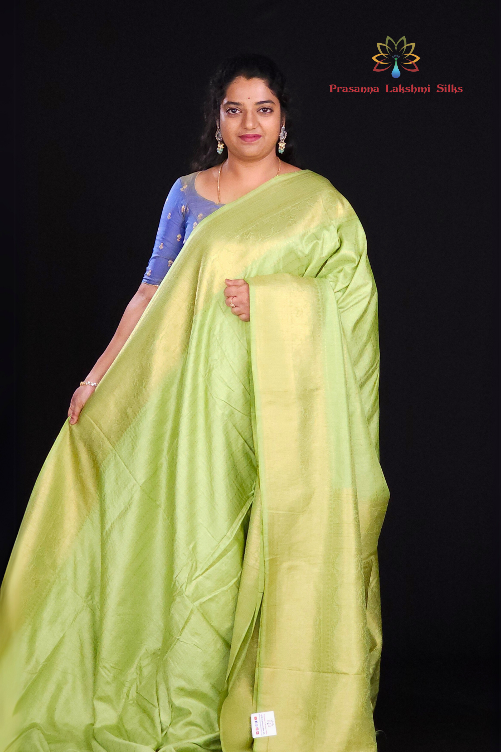 pista green Lightweight georgette saree with contrast pallu