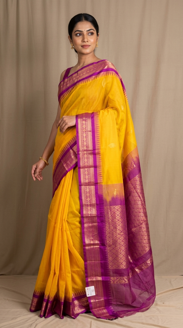Chirala cotton saree with allover zari woven motifs and contrast zari border
