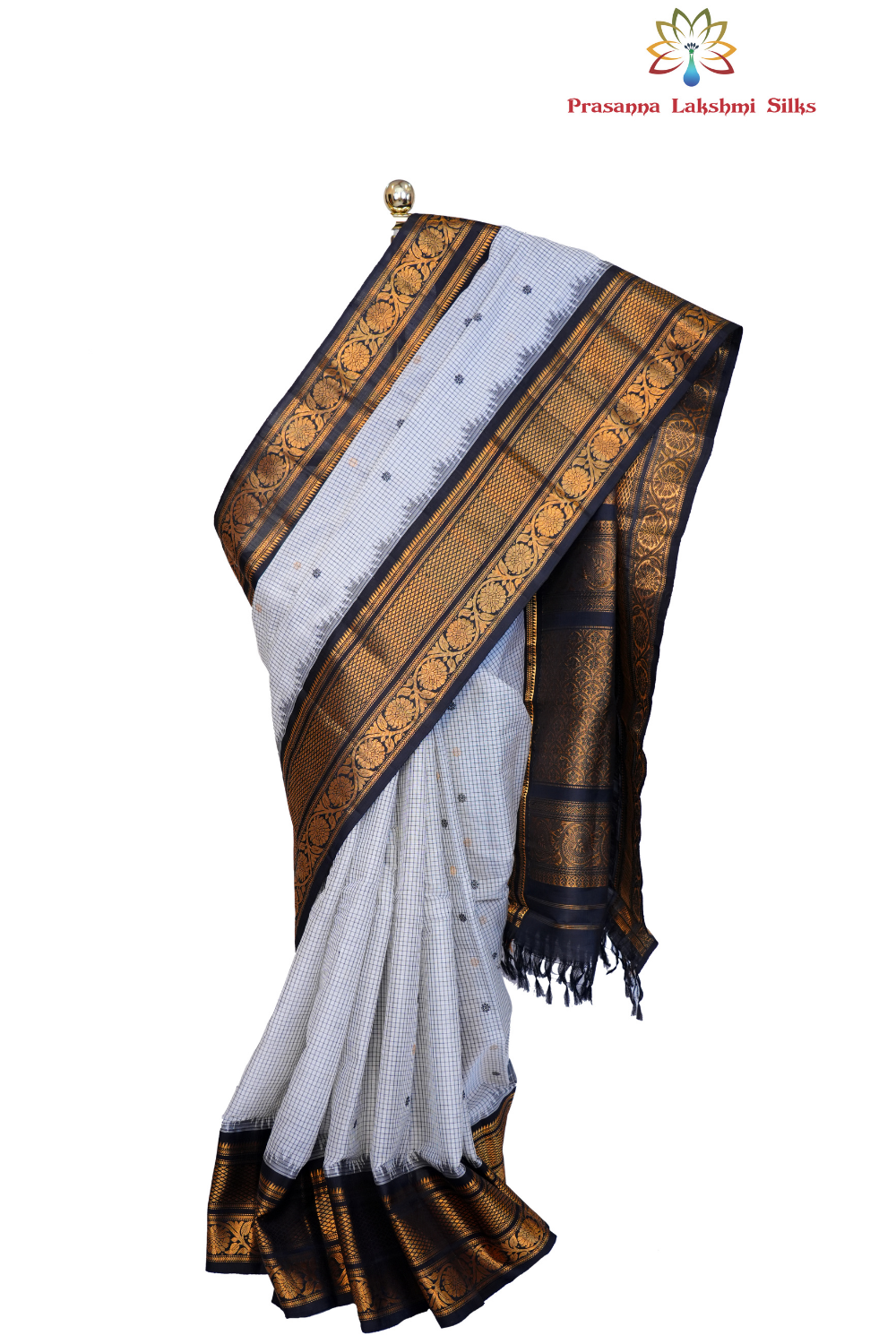 Traditional Gadwal SiCo saree featuring exquisite zari woven borders and blouse piece.
