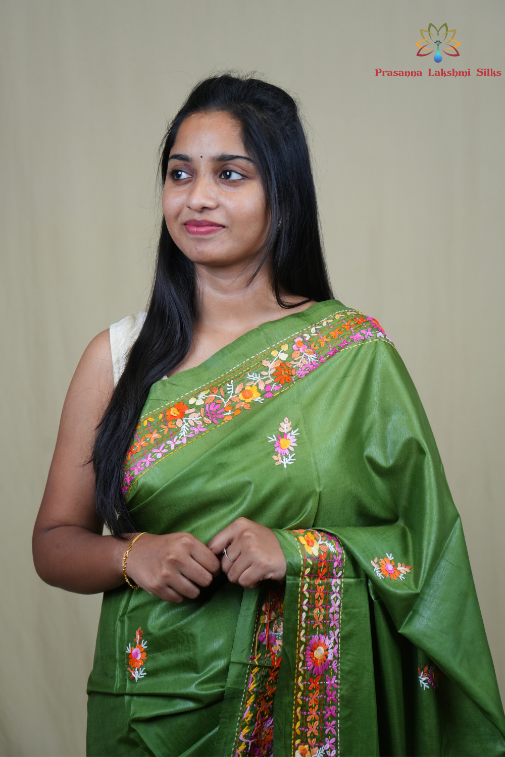 Traditional semi Tussar saree suitable for festive occasions with intricate Parsi work detailing.