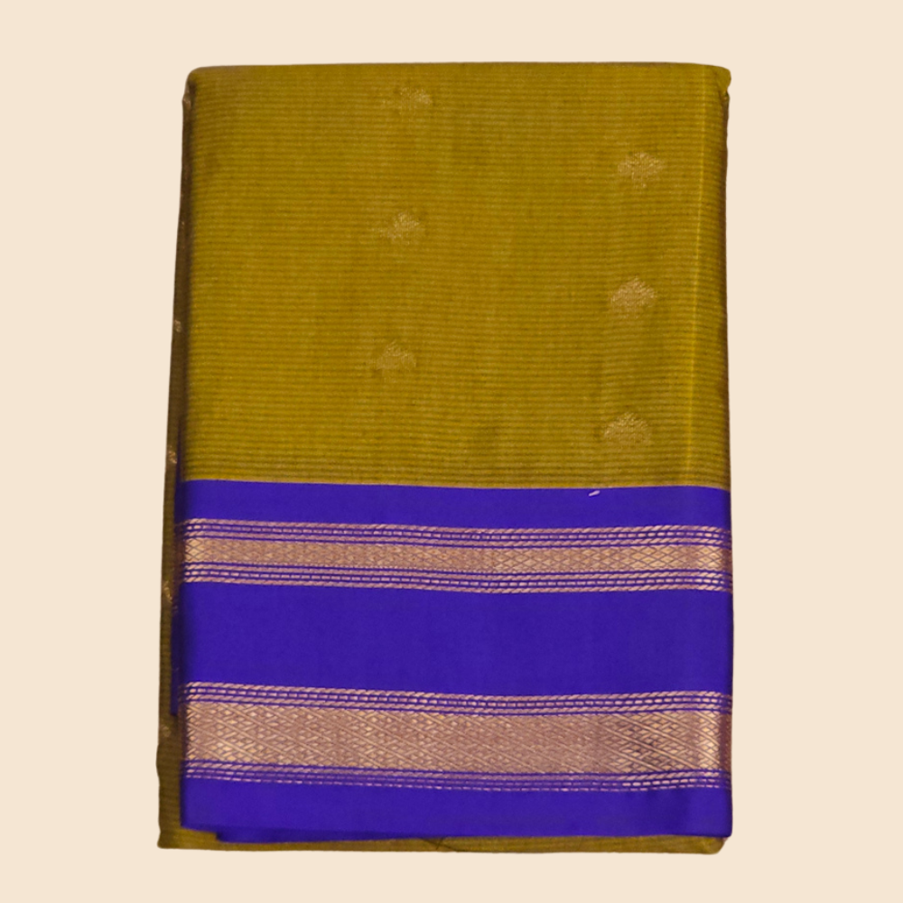 Handloom semi Gadwal saree featuring rich brocade pallu and contrast blouse
