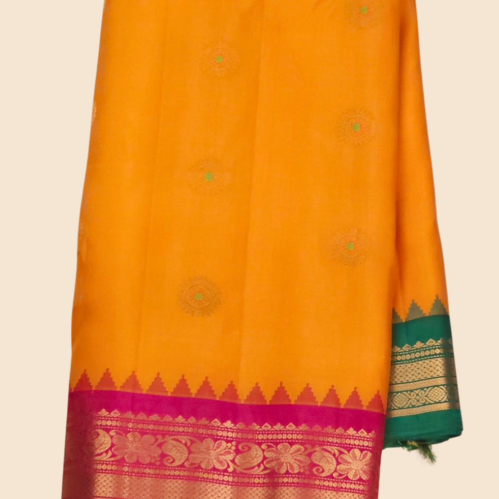 Gadwal pure silk saree paired with contrast blouse
