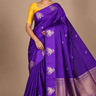 Pure Banarasi Raw Mango Silk saree with allover zari motifs and cow motif border
