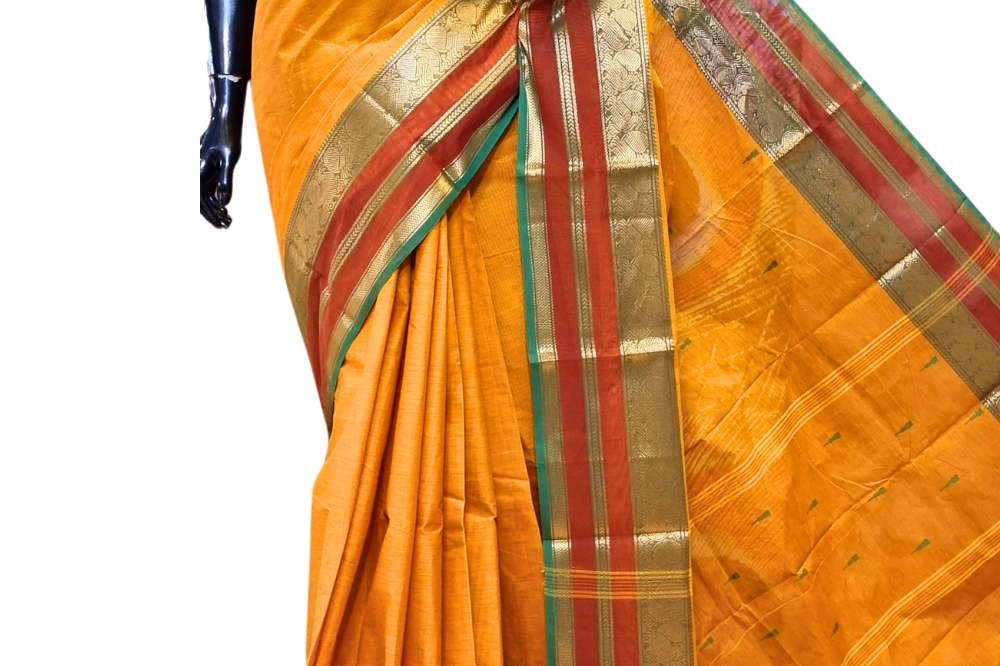 Dark Mustard Yellow Kanjeevaram Cotton Saree