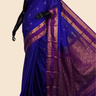 Semi Gadwal saree with horizontal zari motif stripes and zari woven gap borders
