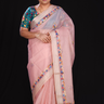 Baby Pink Designer organza saree with embroidered borders