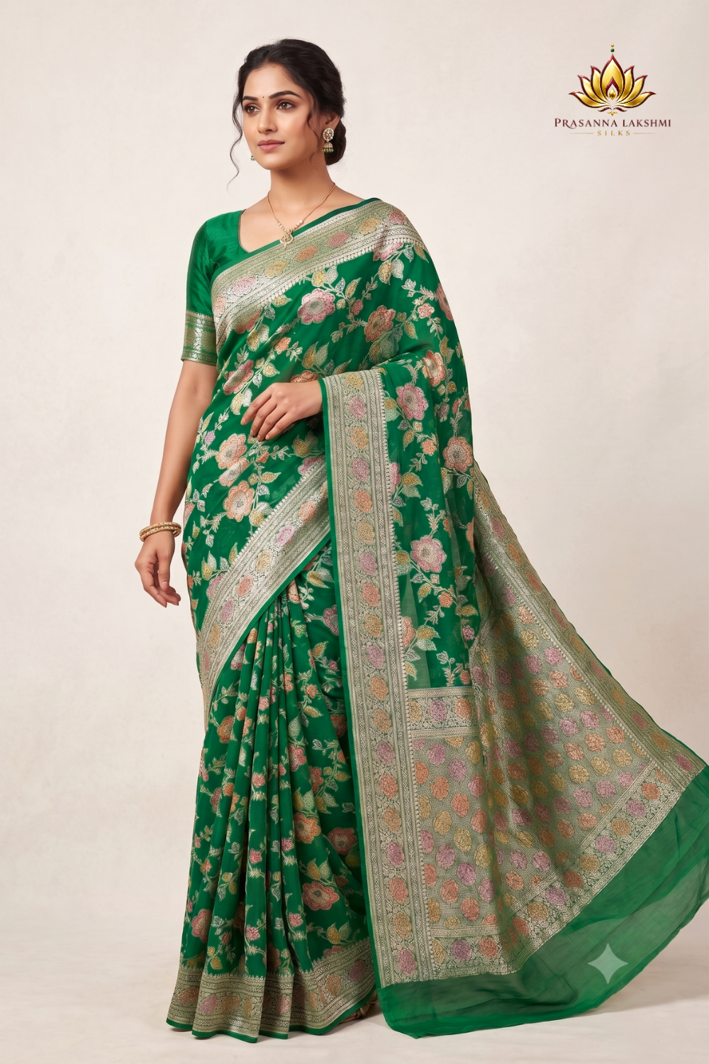 Handloom pure Banarasi khaddi georgette saree with antique meenakari weave