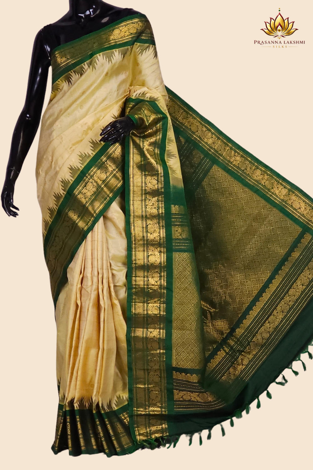 Handloom Gadwal pure silk saree with classic checks pattern and rich zari brocade pallu.
