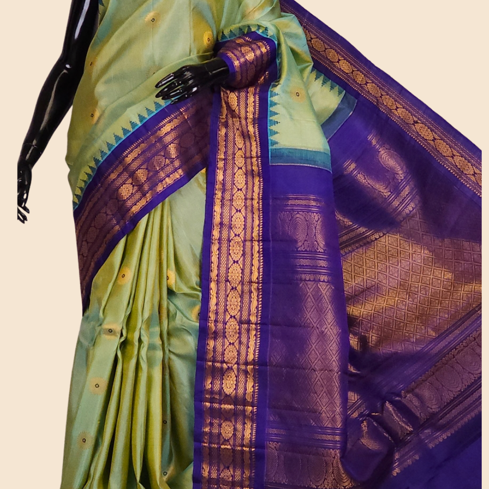 Handloom Gadwal pure silk saree with zari woven motifs
