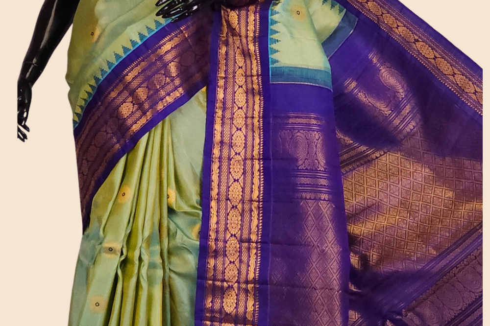 Handloom Gadwal pure silk saree with zari woven motifs
