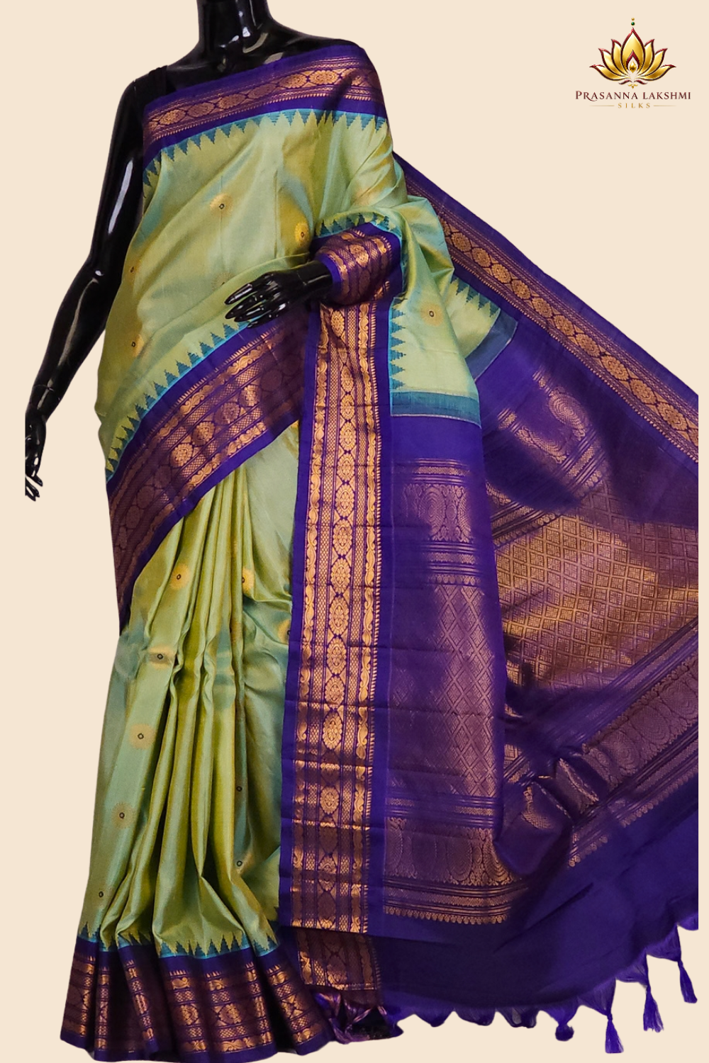 Handloom Gadwal pure silk saree with zari woven motifs
