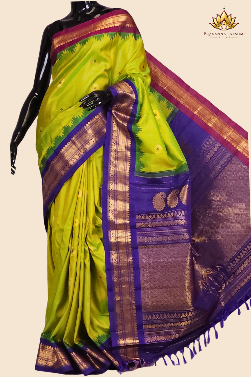 Handloom Gadwal pure silk saree with zari woven motifs
