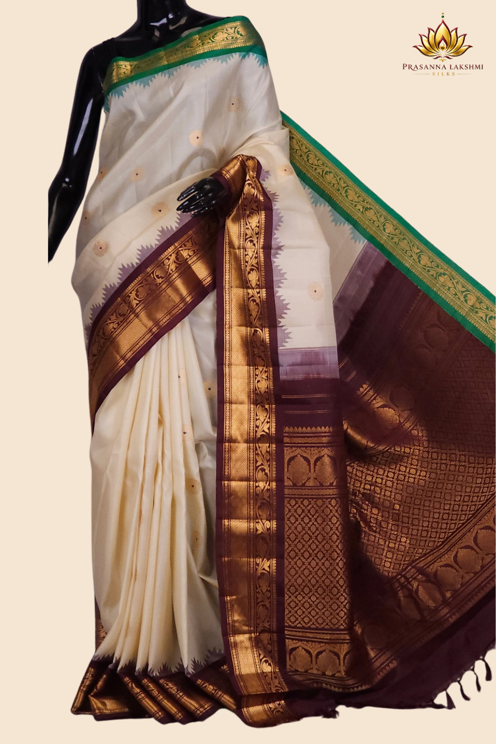 Handloom Gadwal pure silk saree with zari woven motifs
