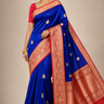 Banarasi pure silk saree with vibrant contrast borders and intricately designed pallu.
