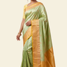 Banarasi pure silk saree with vibrant contrast borders and intricately designed pallu.
