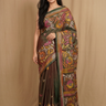 Semi Bangalore silk saree with all-over hand Kantha work and rich embroidered pallu.