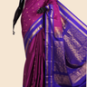Semi Gadwal saree with horizontal zari motif stripes and zari woven gap borders
