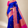 Banarasi pure silk saree with vibrant contrast borders and intricately designed pallu.
