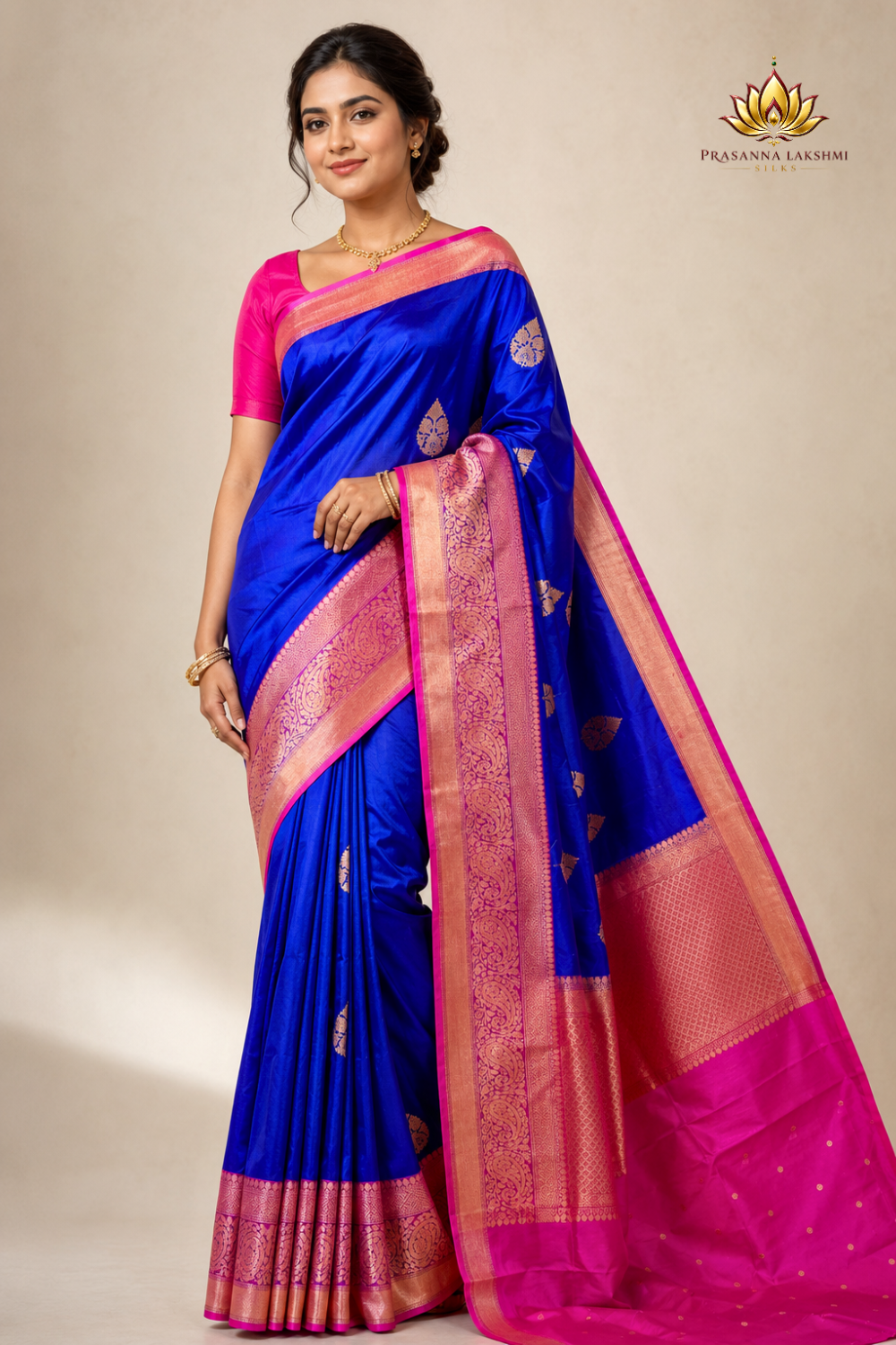Banarasi pure silk saree with vibrant contrast borders and intricately designed pallu.
