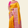 Banarasi pure silk saree with vibrant contrast borders and intricately designed pallu.
