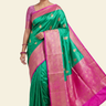 Banarasi pure silk saree with vibrant contrast borders and intricately designed pallu.
