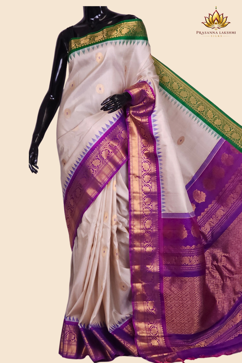 Handloom Gadwal pure silk saree with zari woven motifs
