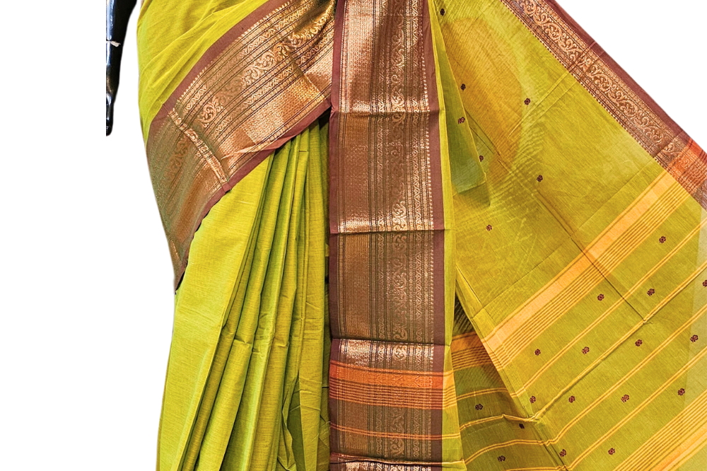 Olive Green Kanjeevaram Cotton Saree