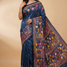 Semi Bangalore silk saree with all-over hand Kantha work and rich embroidered pallu.
