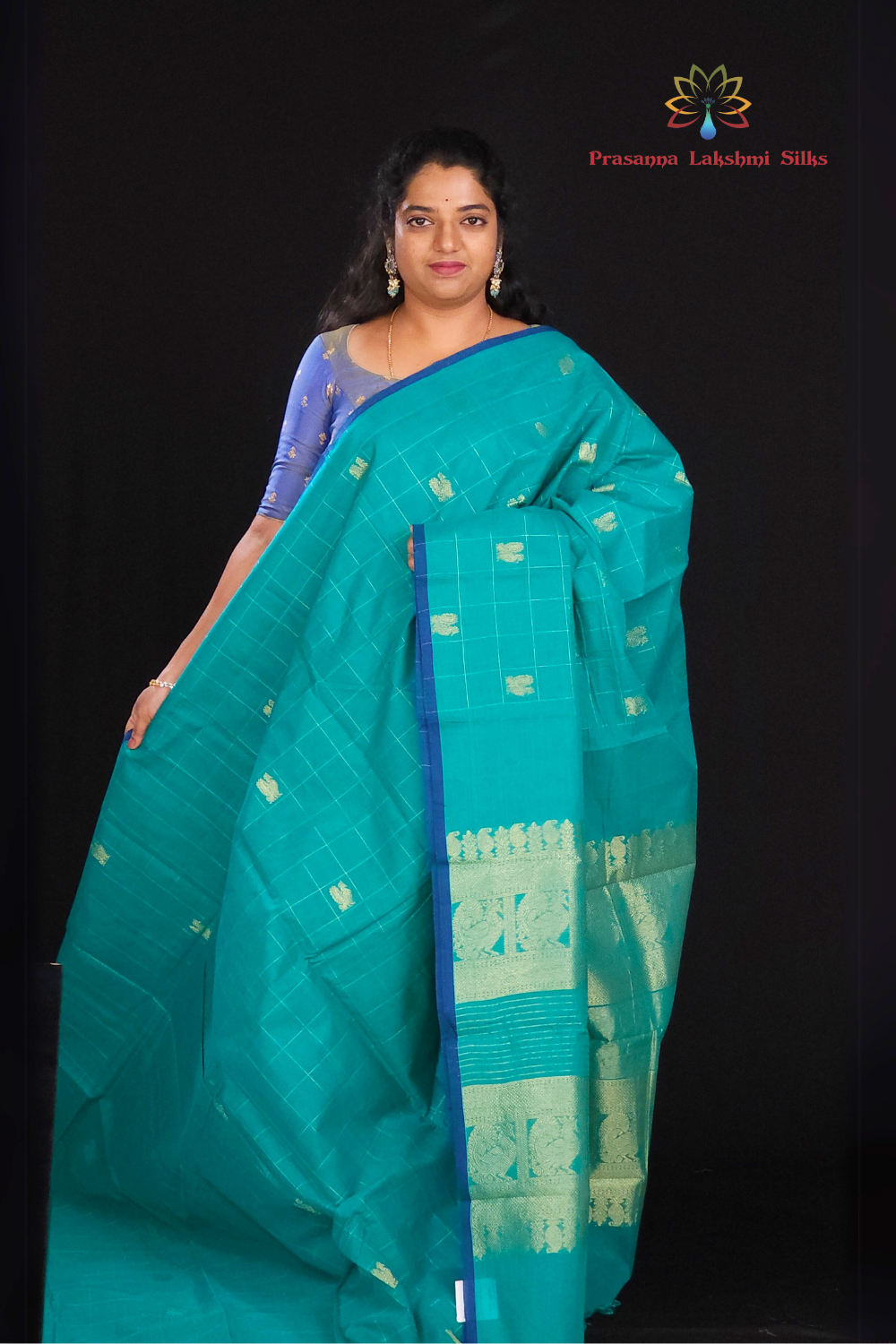  Rama Green  Kanjeevaram cotton saree with zari woven pallu and blouse
