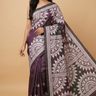 Semi Bangalore silk saree with all-over hand Kantha work and rich embroidered pallu.