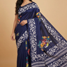 Semi Bangalore silk saree with all-over hand Kantha work and rich embroidered pallu.

