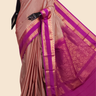 Semi Gadwal saree with horizontal zari motif stripes and zari woven gap borders
