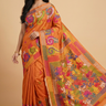 Semi Bangalore silk saree with all-over hand Kantha work and rich embroidered pallu.