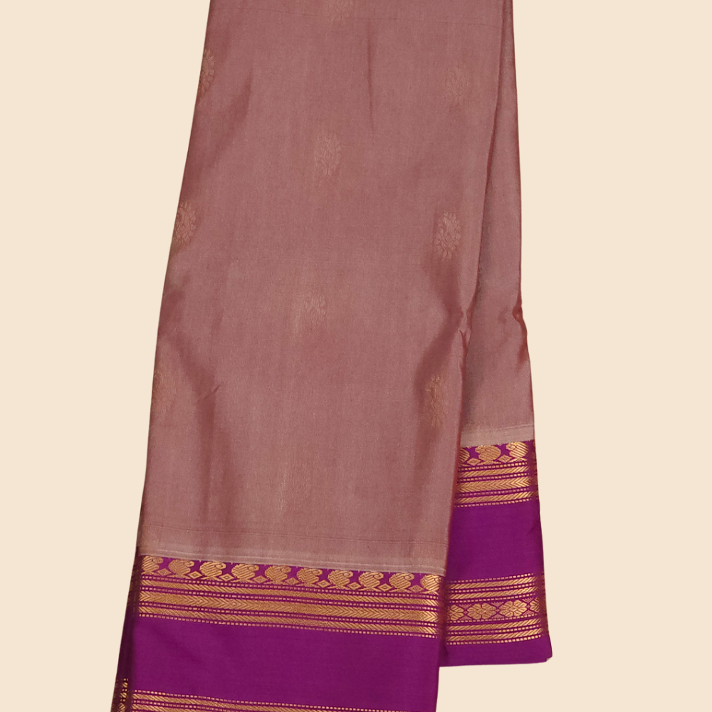 Festive semi Gadwal saree with zari stripe detailing and woven gap border finish