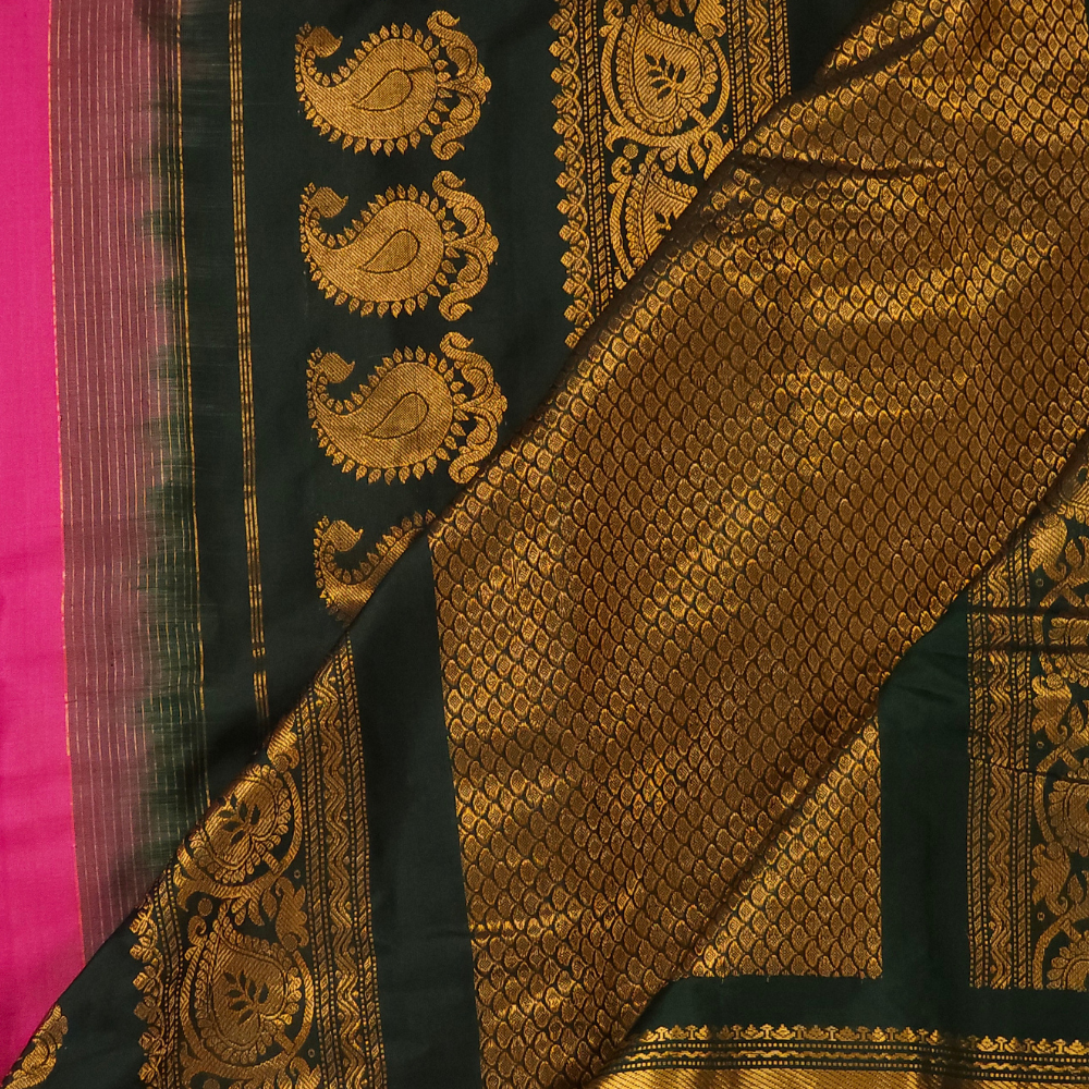 Gadwal pure silk saree paired with contrast blouse
