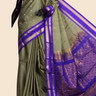 Semi Gadwal saree with horizontal zari motif stripes and zari woven gap borders
