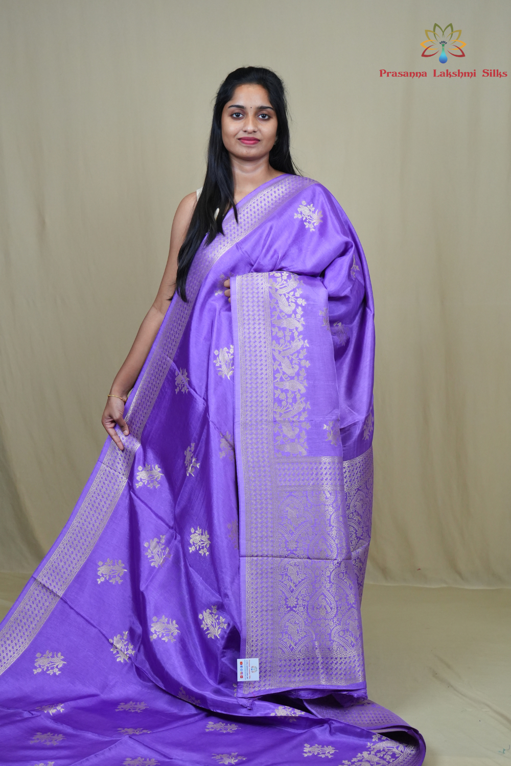 Banarasi Munga silk saree with all-over zari woven floral motifs and rich brocade pallu.
