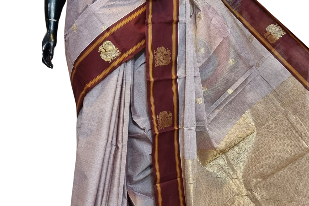 Light Grape Wine Kanjeevaram Cotton Saree